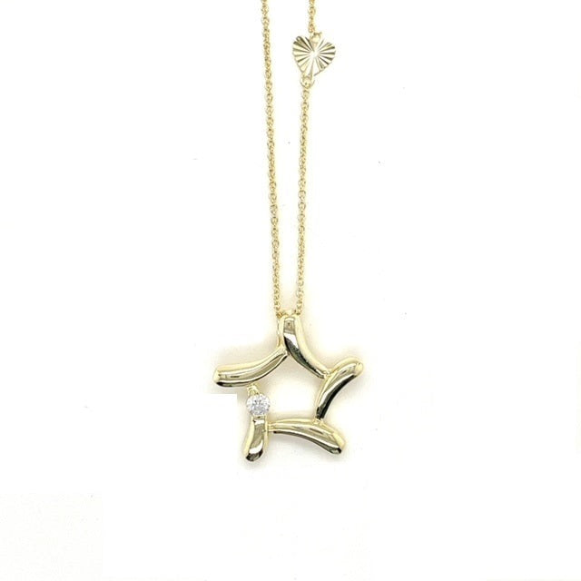 Cable Link Necklace 925 Sterling Silver Gold Star CZ Charm 17" Chain - C50259