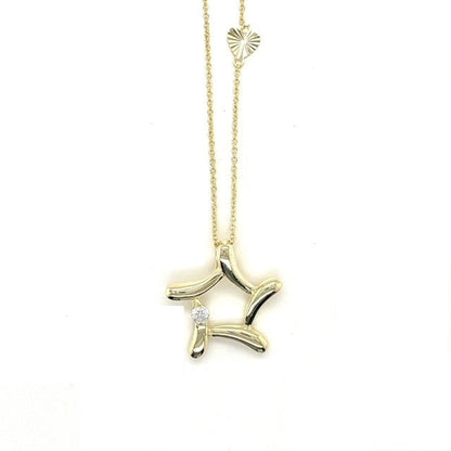 Cable Link Necklace 925 Sterling Silver Gold Star CZ Charm 17" Chain - C50259