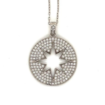 Inside out Diamond Disc North Star Charm Cubic Zirconia 925 Sterling Silver Necklace - C506219