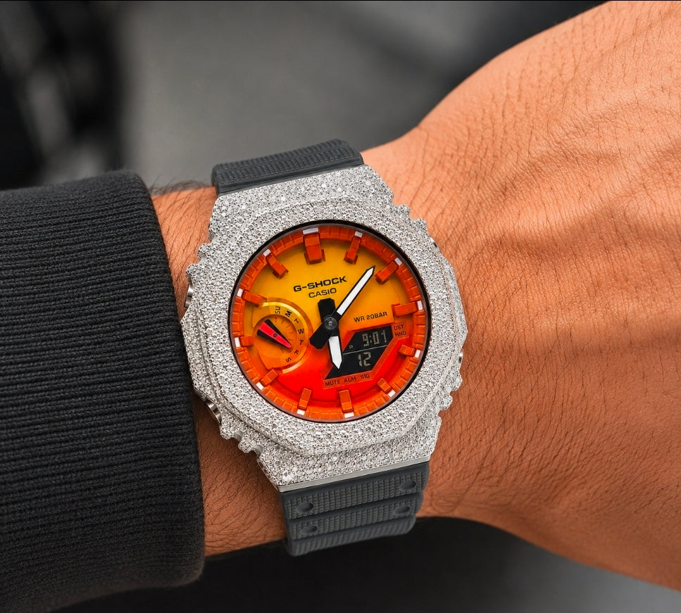 Sunset Orange Iced Octagon Watch