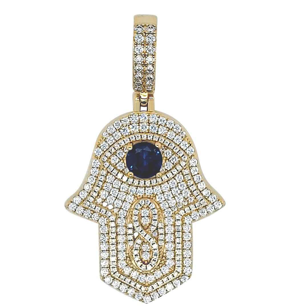 Sterling CZ Infinity Blue Cubic Zirconia 1.4" Hamsa Hande Pendant Charm - C414189