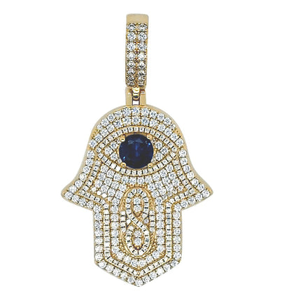 Sterling CZ Infinity Blue Cubic Zirconia 1.4" Hamsa Hande Pendant Charm - C414189