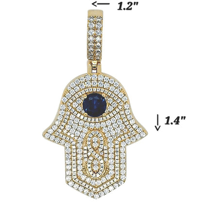 Sterling CZ Infinity Blue Cubic Zirconia 1.4" Hamsa Hande Pendant Charm - C414189