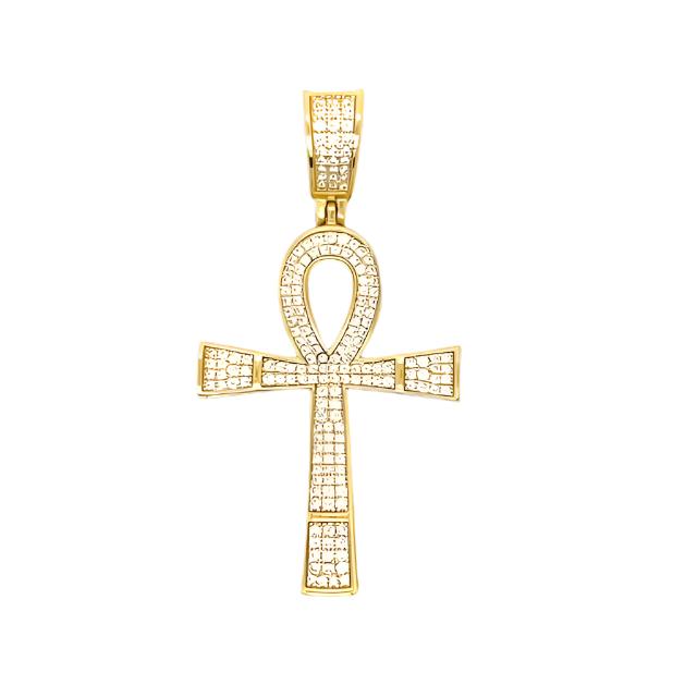 Ankh Cross Iced Out Sterling 925 Silver 1.75" Pendant Charm - C418349
