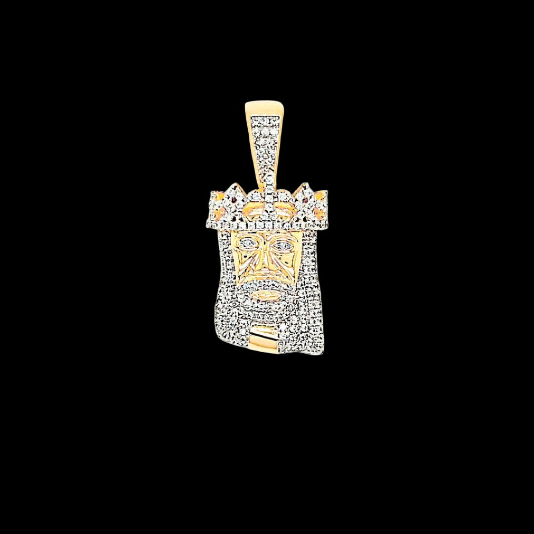 Religious Iced Out Jesus Face with Crown Silver 1.75" Charm Pendant - C43659