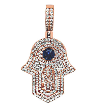 Sterling CZ Infinity Blue Cubic Zirconia 1.4" Hamsa Hande Pendant Charm - C414189