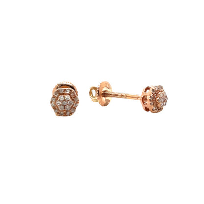 10K Gold Flower Shaped Screw back Earrings With Natural Diamonds 0.14ct  - SE11586-2