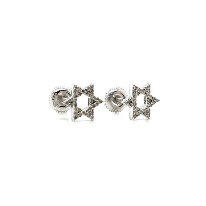 14K Gold Star Of David Shaped Screwback Earrings With Natural Diamonds 0.24ct  -  SE14100