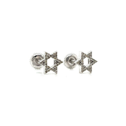 14K Gold Star Of David Shaped Screwback Earrings With Natural Diamonds 0.24ct  -  SE14100