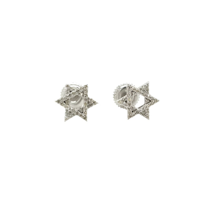 14K Gold Star Of David Shaped Screwback Earrings With Natural Diamonds 0.24ct  -  SE14100