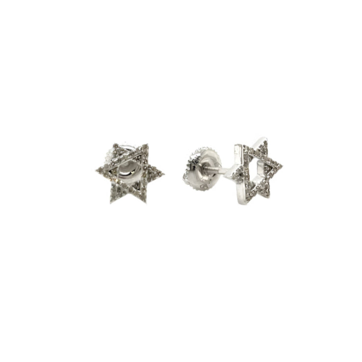 14K Gold Star Of David Shaped Screwback Earrings With Natural Diamonds 0.24ct  -  SE14100