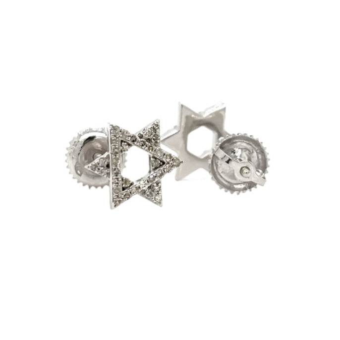 14K Gold Star Of David Shaped Screwback Earrings With Natural Diamonds 0.24ct  -  SE14100