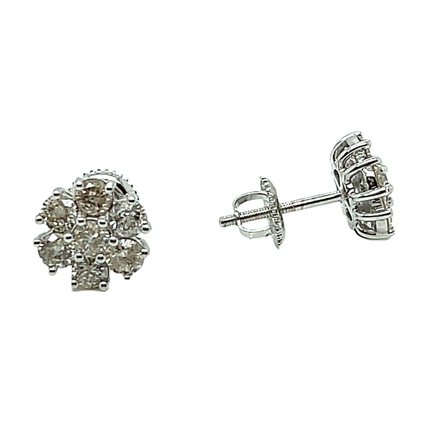 14K Gold & White Gold Flower Shaped Round Natural Diamonds Earrings - SE14418