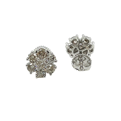 14K Gold & White Gold Flower Shaped Round Natural Diamonds Earrings - SE14418