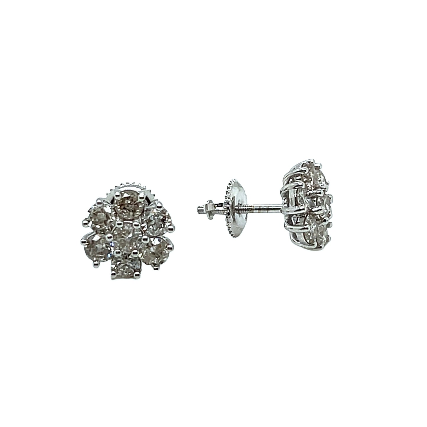 14K Gold & White Gold Flower Shaped Round Natural Diamonds Earrings - SE14418