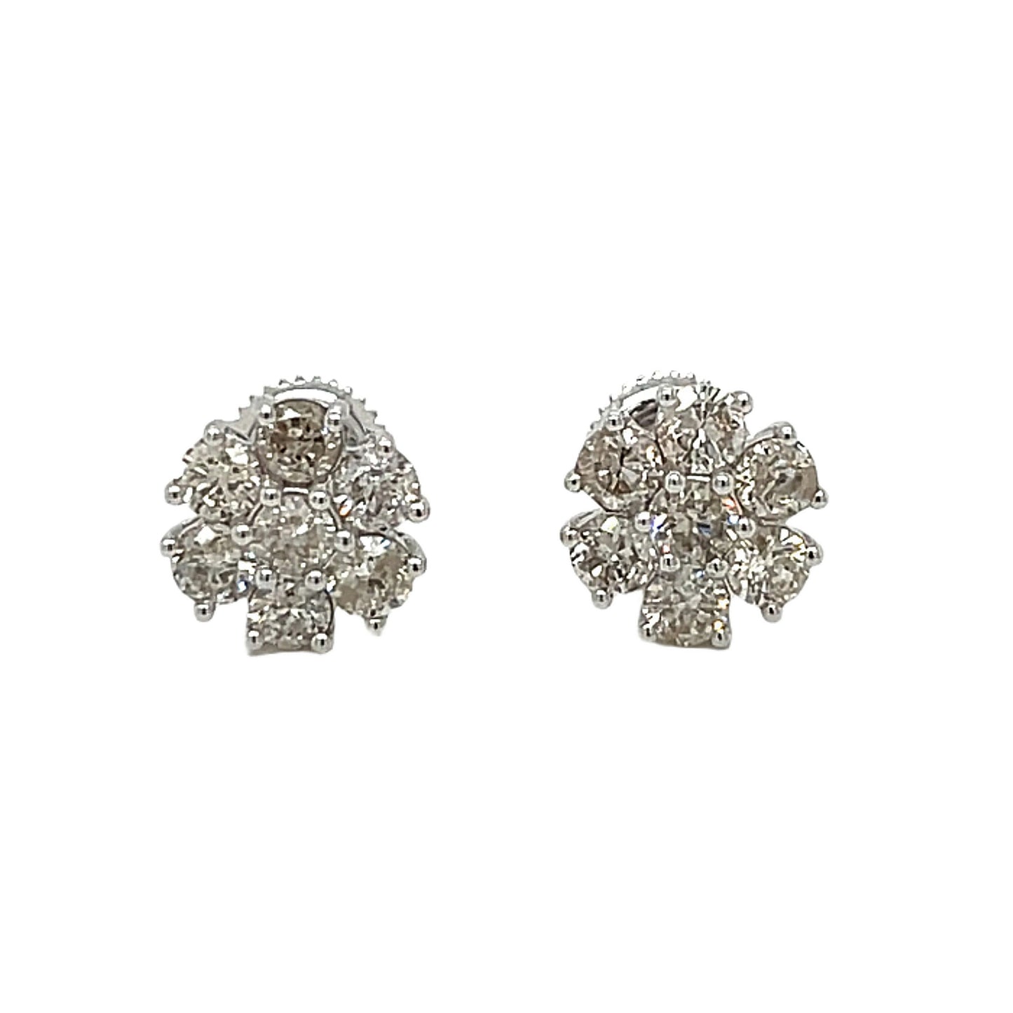 14K Gold & White Gold Flower Shaped Round Natural Diamonds Earrings - SE14418