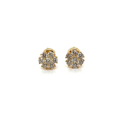 14K Gold & White Gold Flower Shaped Round Natural Diamonds Earrings - SE14418