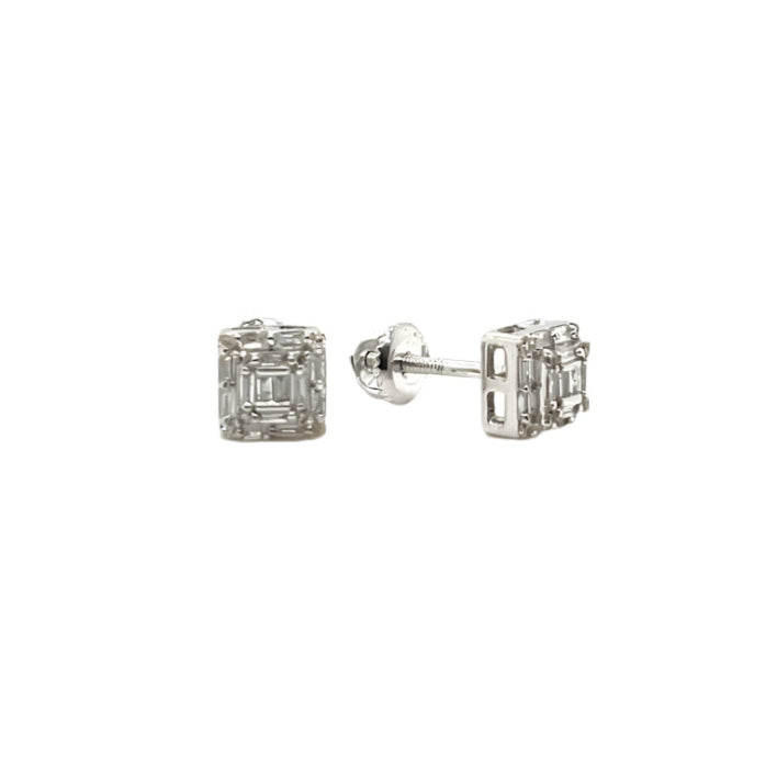 10K Gold Square Shaped Screwback Earrings With Natural Diamonds 0.33ct  - SE14506