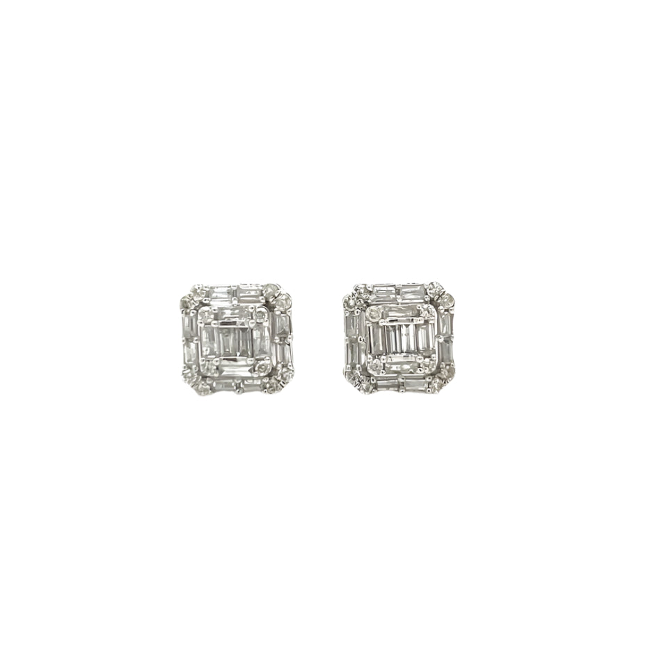 14K Gold Square Shaped Screwback Earrings With Natural Diamonds 0.66ct  - SE21840-1