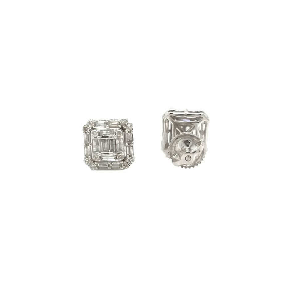 14K Gold Square Shaped Screwback Earrings With Natural Diamonds 0.66ct  - SE21840-1