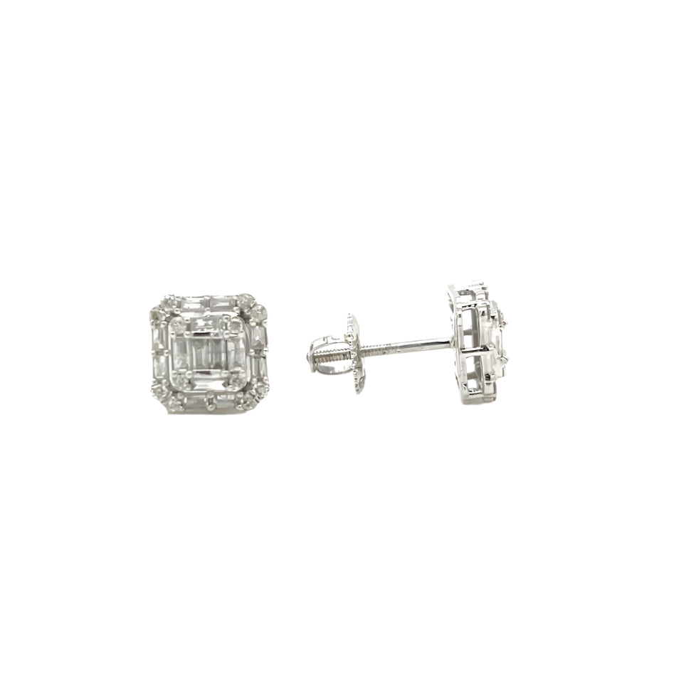 14K Gold Square Shaped Screwback Earrings With Natural Diamonds 0.66ct  - SE21840-1