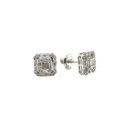 14K Gold Square Shaped Screwback Earrings With Natural Diamonds 0.66ct  - SE21840-1