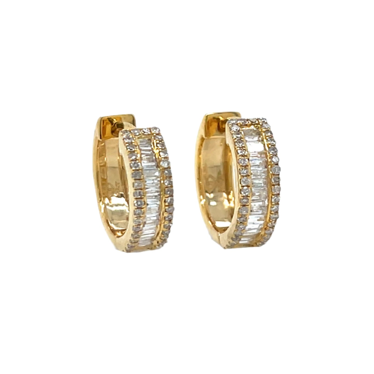 14K Gold Baguette Hoop  Earrings With Natural Diamonds 0.54ct  - SE27367