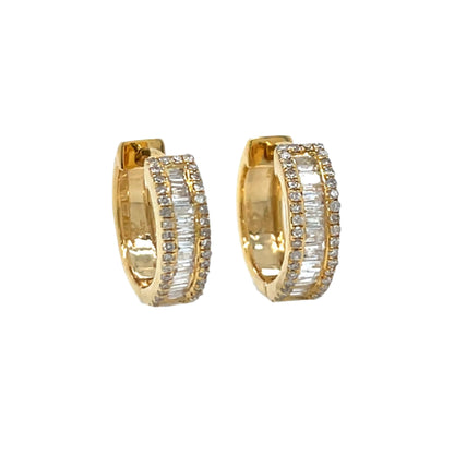 14K Gold Baguette Hoop  Earrings With Natural Diamonds 0.54ct  - SE27367