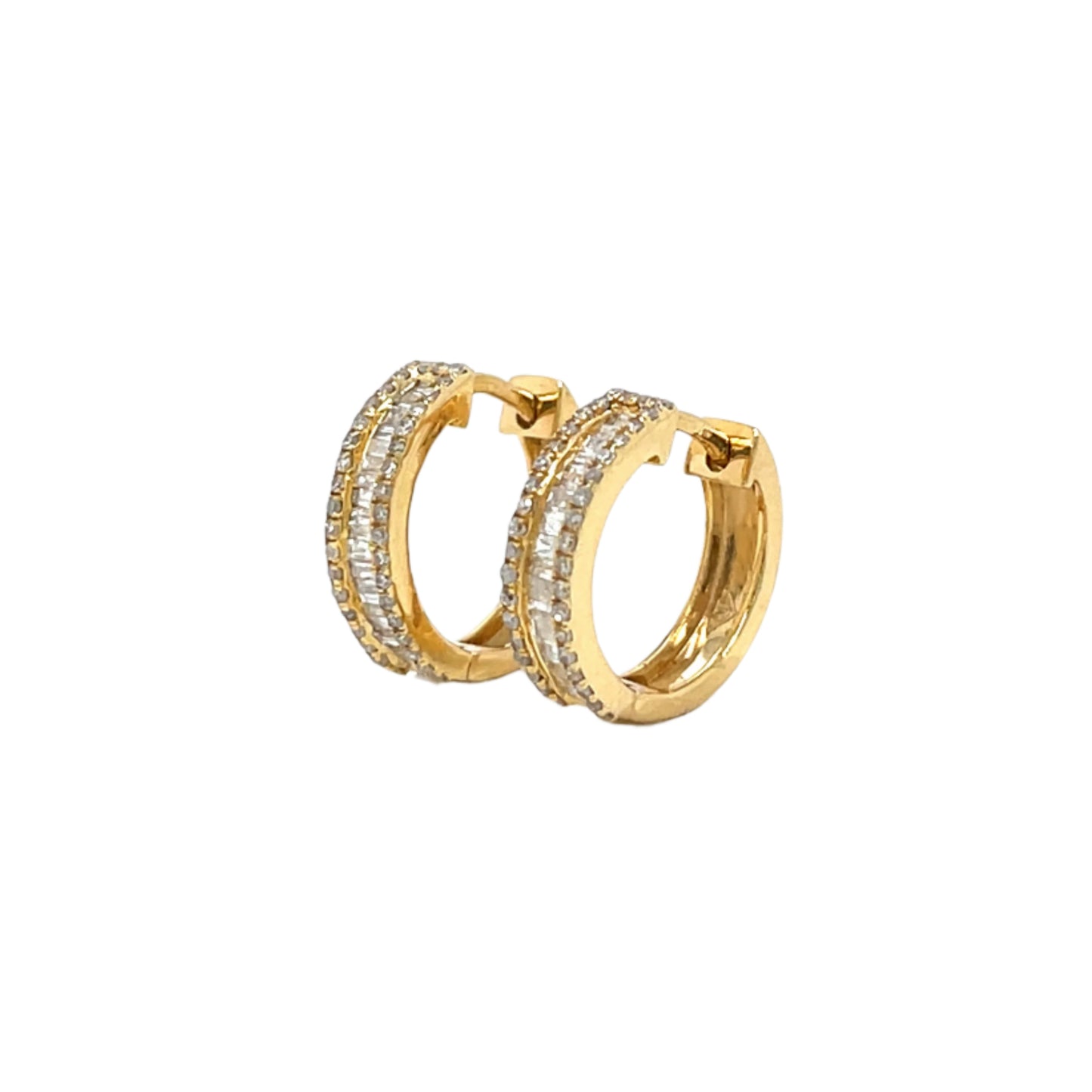 14K Gold Baguette Hoop  Earrings With Natural Diamonds 0.54ct  - SE27367