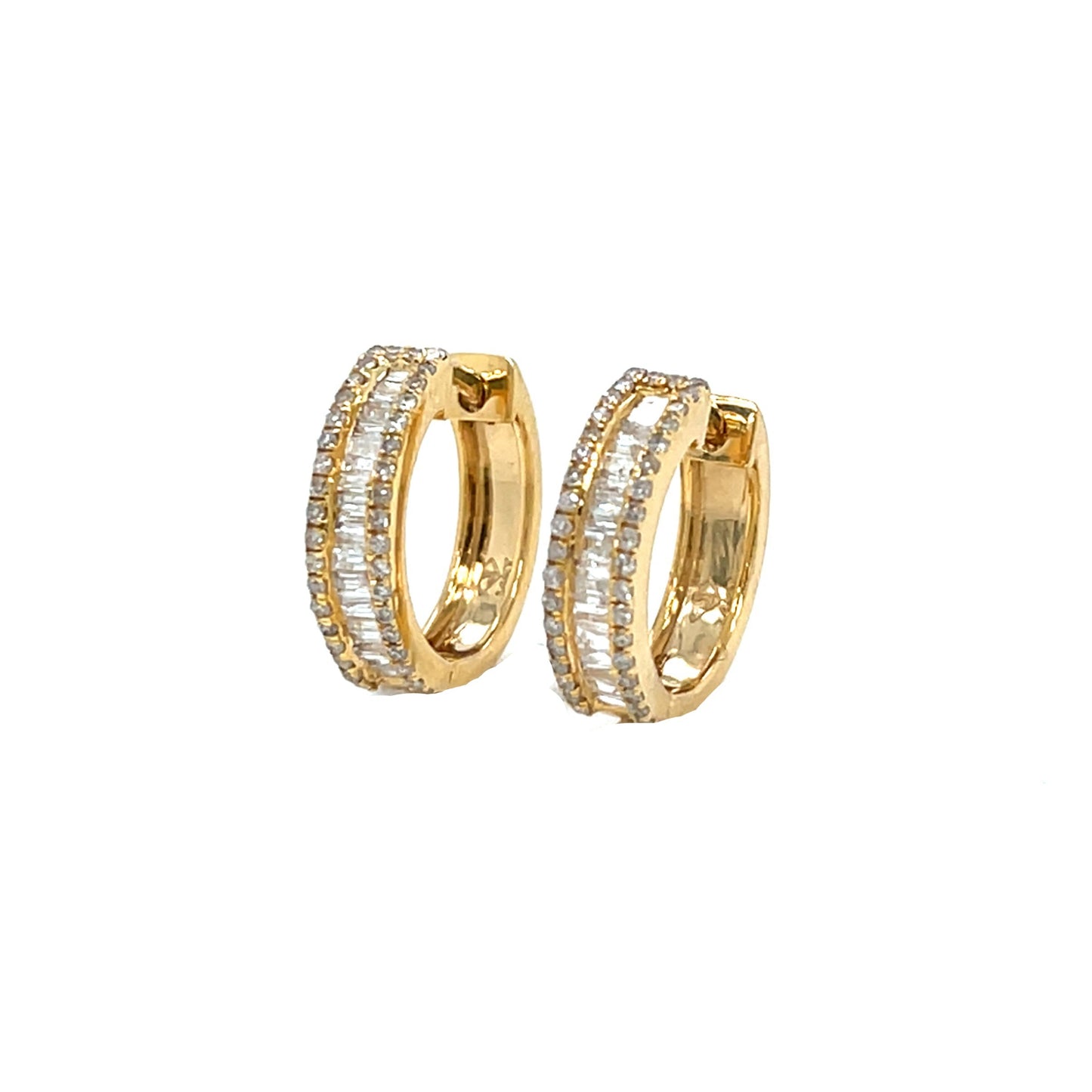 14K Gold Baguette Hoop  Earrings With Natural Diamonds 0.54ct  - SE27367