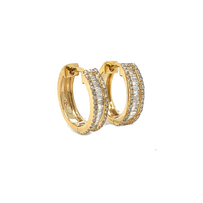 14K Gold Baguette Hoop  Earrings With Natural Diamonds 0.54ct  - SE27367