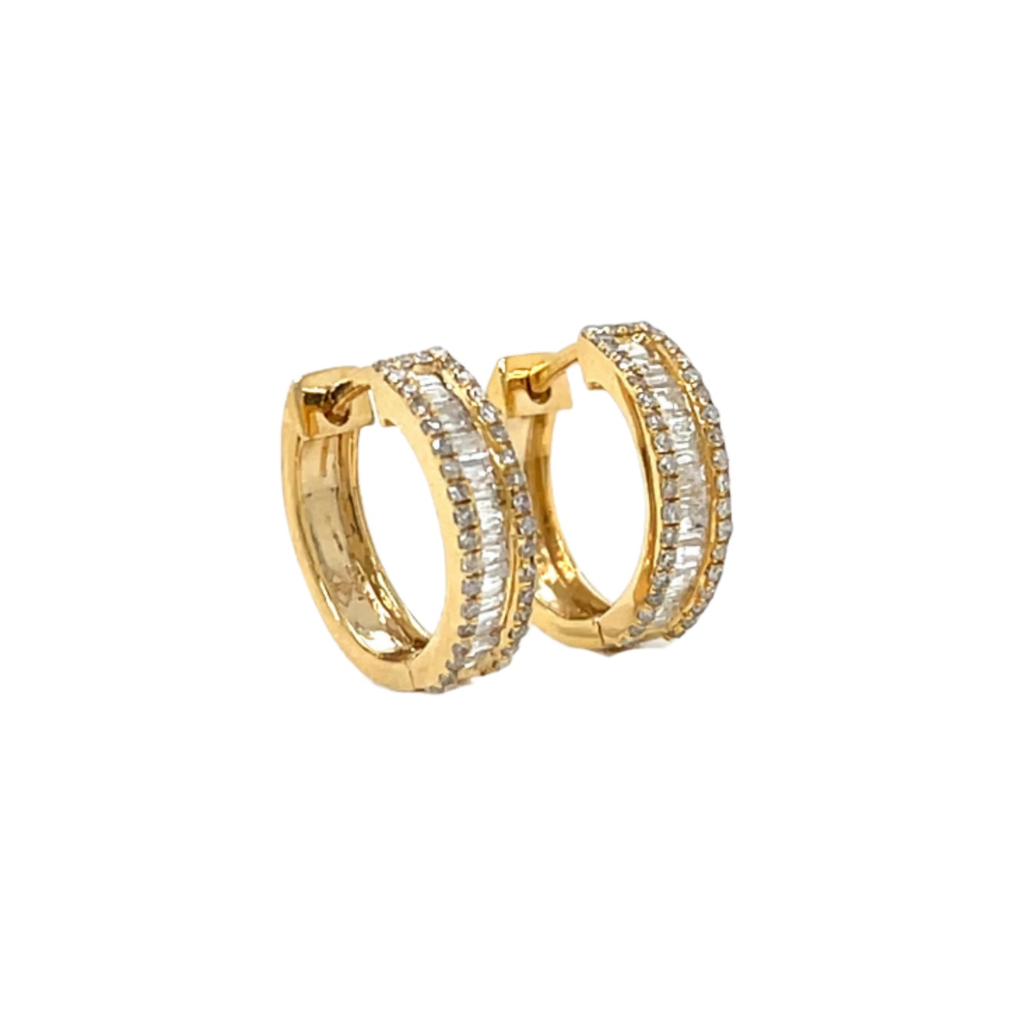 14K Gold Baguette Hoop  Earrings With Natural Diamonds 0.54ct  - SE27367