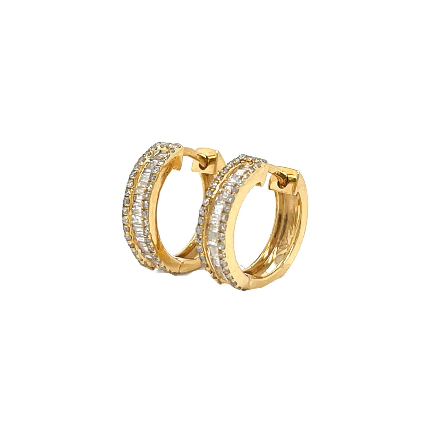 14K Gold Baguette Hoop  Earrings With Natural Diamonds 0.54ct  - SE27367