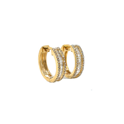 14K Gold Baguette Hoop  Earrings With Natural Diamonds 0.54ct  - SE27367