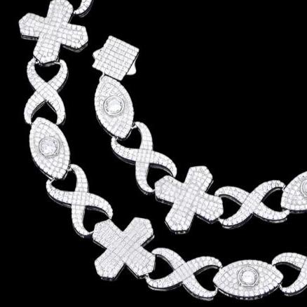 Sterling Silver 925 Moissanite 12mm Infinity Cross Eye Link 8"-8.5" Bracelet - M300019