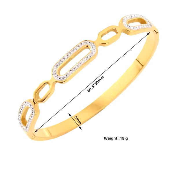 Non fading Stainless steel women's zircon bracelet strip shape bangle bracelet