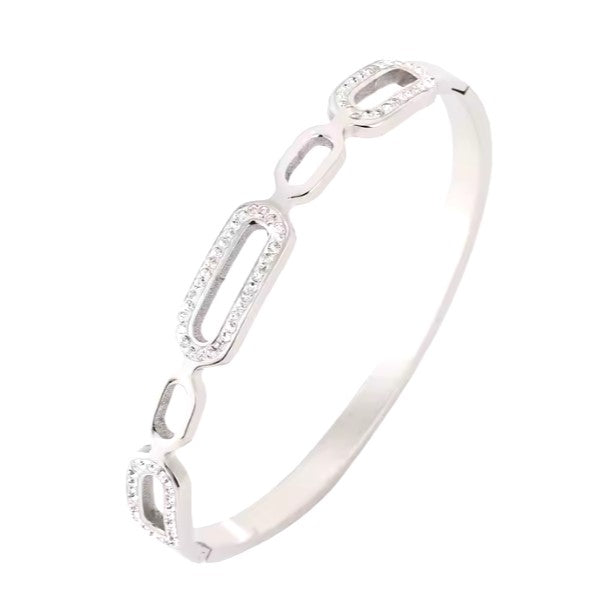 Non fading Stainless steel women's zircon bracelet strip shape bangle bracelet