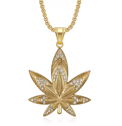 18K Gold-Plated Stainless Steel Maple Leaf Pendant Necklace For Men Women