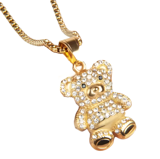 18K Gold-Plated Stainless Teddy Bear Pendant Necklace For Men Women