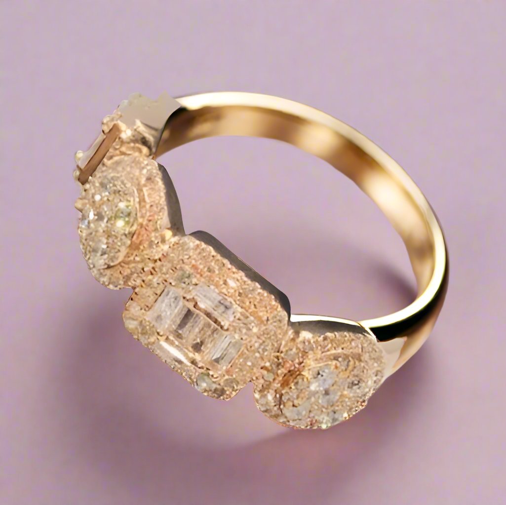 14k Gold and Natural Diamonds Square and Circle Ring - SR29194