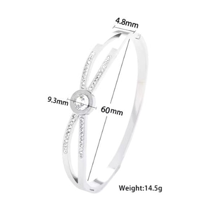 Romain Numeral Cubic Zirconia High Polished Stainless steel bangle bracelet