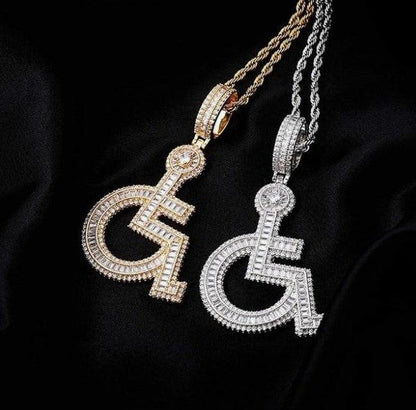 Iced Out Cubic Zirconia Wheelchair Pendent Charm - C4219169