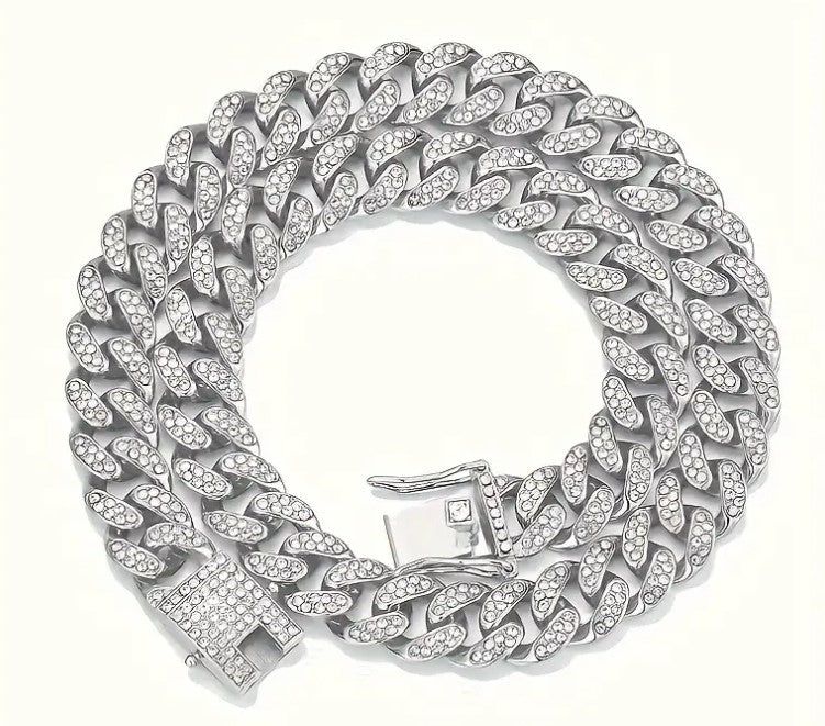 15mm Cuban Link Chain Iced Out 925 Silver Necklace Moissanite Design Jewelry M500029