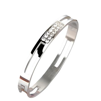 Square Round Cubic Zirconia Bangle Stainless Steel Bracelet