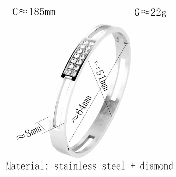 Square Round Cubic Zirconia Bangle Stainless Steel Bracelet