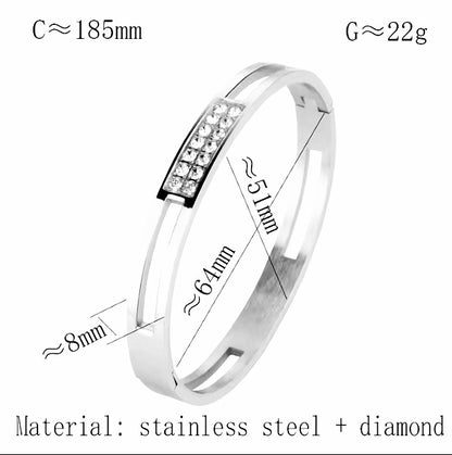 Square Round Cubic Zirconia Bangle Stainless Steel Bracelet