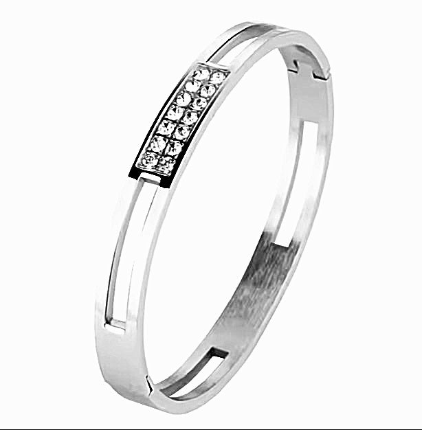 Square Round Cubic Zirconia Bangle Stainless Steel Bracelet