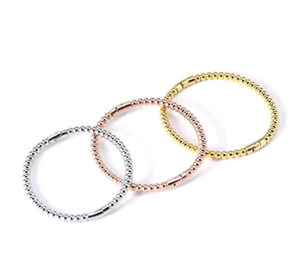 4mm Beads Retro Fashion Boho Moon Ball Design Stainless Steel Bangle Bracelet