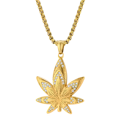 18K Gold-Plated Stainless Steel Maple Leaf Pendant Necklace For Men Women