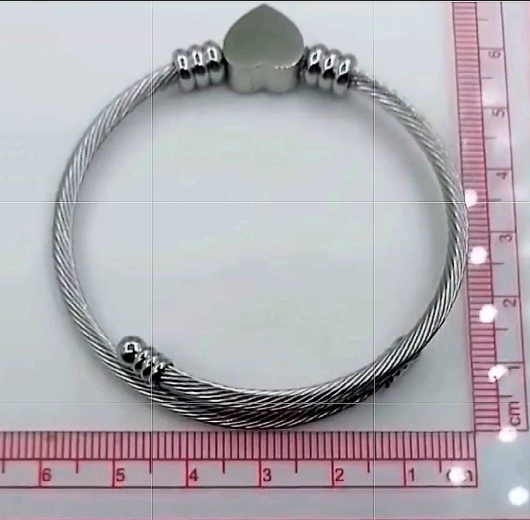 Heart Shape Expandable Elastic Open Adjustable Bangle Bracelet Stainless Steel